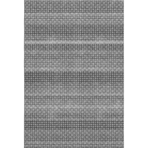 8' Gray Silver And Charcoal Striped Washable Area Rug With UV Protection