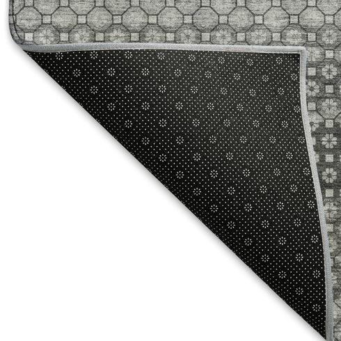 8' Gray Silver And Charcoal Striped Washable Area Rug With UV Protection