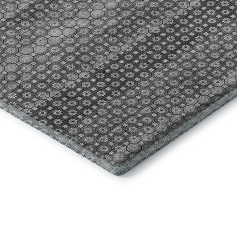 8' Gray Silver And Charcoal Striped Washable Area Rug With UV Protection