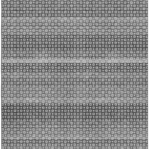 8' Gray Silver And Charcoal Striped Washable Area Rug With UV Protection