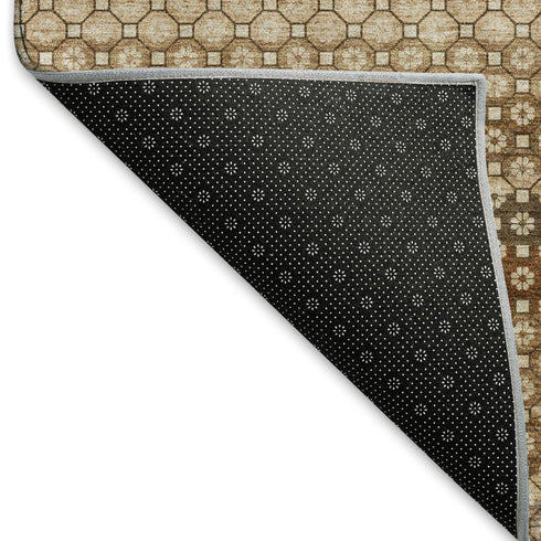 8' X 8' Rust Beige And Taupe Striped Washable Round Rug With UV Protection