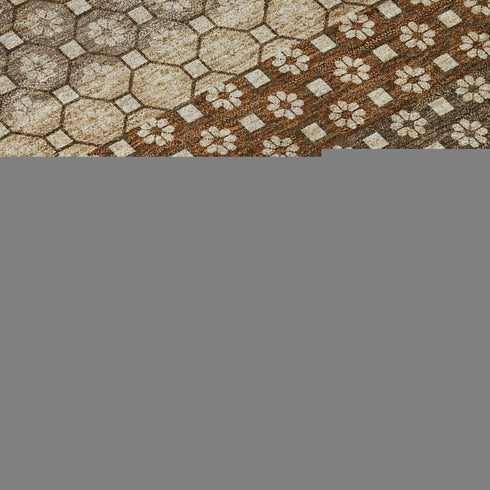 8' X 8' Rust Beige And Taupe Striped Washable Round Rug With UV Protection
