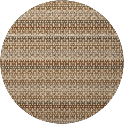 8' X 8' Rust Beige And Taupe Striped Washable Round Rug With UV Protection