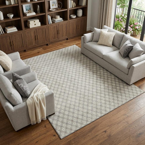 9' X 12' Beige And Ivory Geometric Washable Area Rug With UV Protection