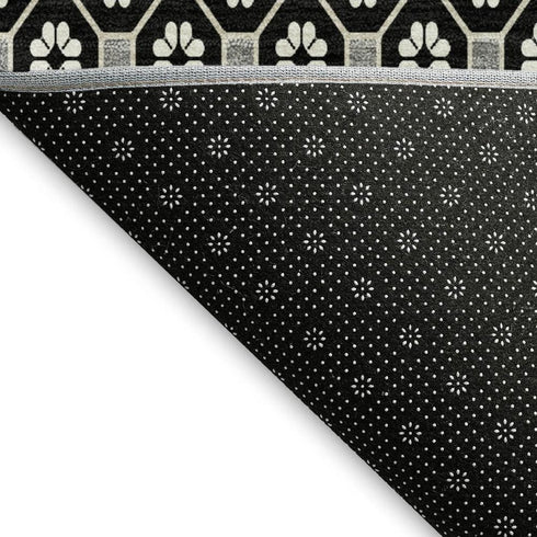 5' X 8' Black Gray And Silver Geometric Washable Area Rug With UV Protection