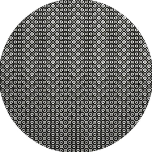 8' X 8' Black Gray And Silver Geometric Washable Round Rug With UV Protection