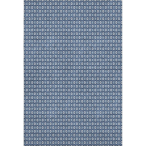 5' X 8' Blue And Ivory Geometric Washable Area Rug With UV Protection