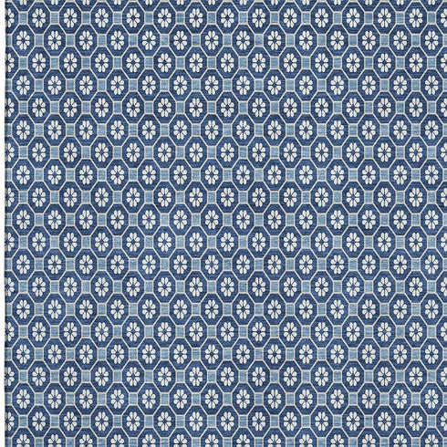 5' X 8' Blue And Ivory Geometric Washable Area Rug With UV Protection