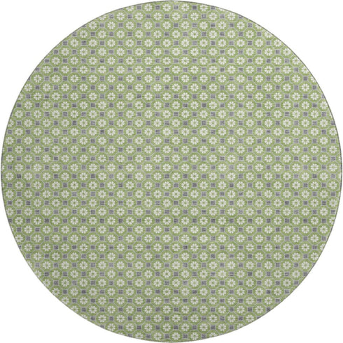 8' X 8' Green Gray And Ivory Geometric Washable Round Rug With UV Protection