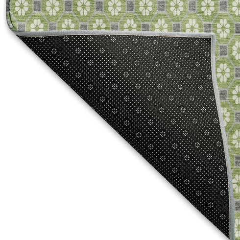 8' X 8' Green Gray And Ivory Geometric Washable Round Rug With UV Protection