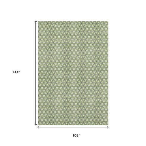 9' X 12' Green Gray And Ivory Geometric Washable Area Rug With UV Protection
