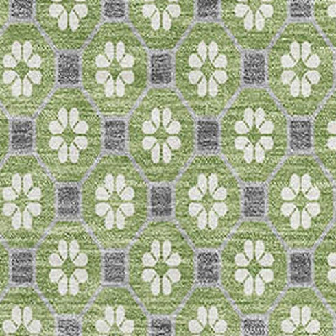 9' X 12' Green Gray And Ivory Geometric Washable Area Rug With UV Protection