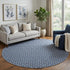 8' X 8' Navy Blue Gray And Silver Geometric Washable Round Rug With UV Protection