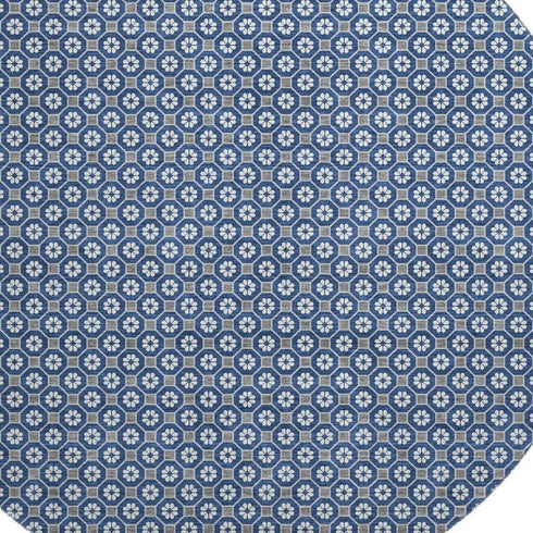 8' X 8' Navy Blue Gray And Silver Geometric Washable Round Rug With UV Protection