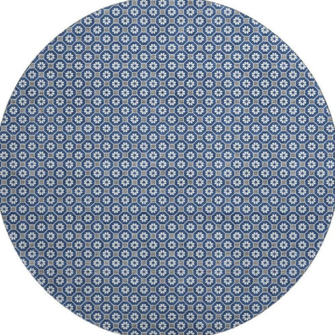 8' X 8' Navy Blue Gray And Silver Geometric Washable Round Rug With UV Protection