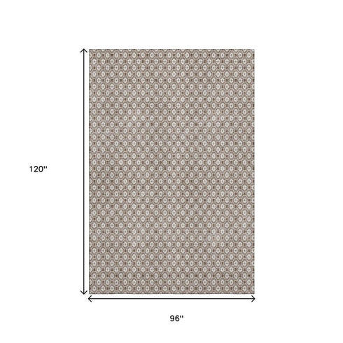 8' Taupe Brown And Ivory Geometric Washable Area Rug With UV Protection