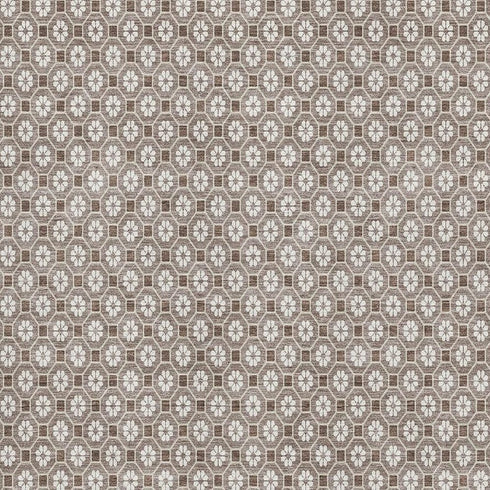 8' Taupe Brown And Ivory Geometric Washable Area Rug With UV Protection