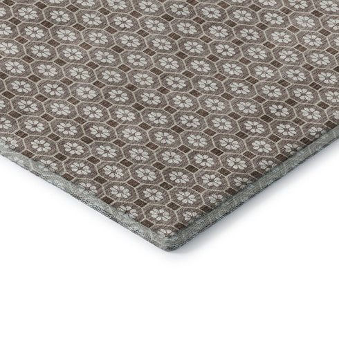 9' X 12' Taupe Brown And Ivory Geometric Washable Area Rug With UV Protection