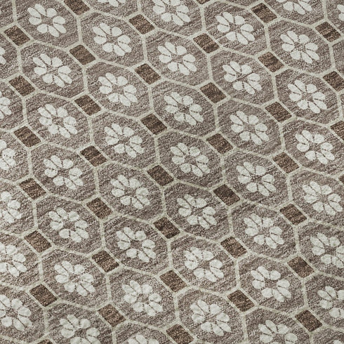 9' X 12' Taupe Brown And Ivory Geometric Washable Area Rug With UV Protection