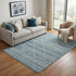 5' X 8' Denim Blue Ivory And Teal Geometric Washable Area Rug With UV Protection