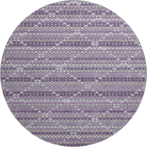8' X 8' Purple Gray And Ivory Geometric Washable Round Rug With UV Protection