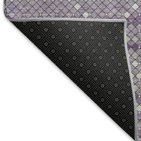 8' X 8' Purple Gray And Ivory Geometric Washable Round Rug With UV Protection