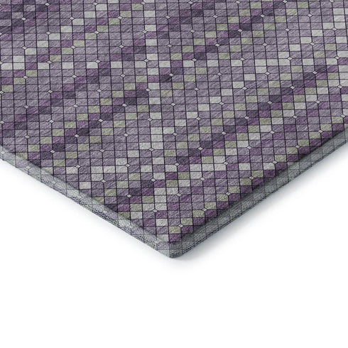8' X 8' Purple Gray And Ivory Geometric Washable Round Rug With UV Protection