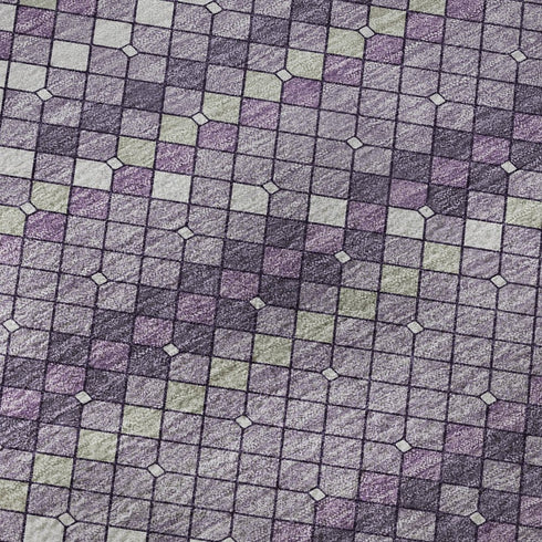 8' X 8' Purple Gray And Ivory Geometric Washable Round Rug With UV Protection