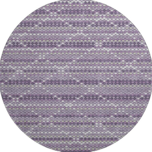 8' X 8' Purple Gray And Ivory Geometric Washable Round Rug With UV Protection