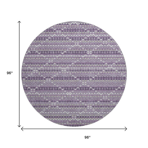 8' X 8' Purple Gray And Ivory Geometric Washable Round Rug With UV Protection