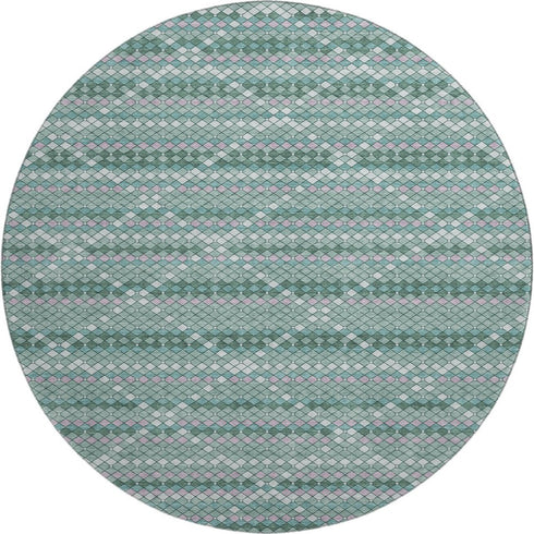 8' X 8' Teal Ivory And Lavender Geometric Washable Round Rug With UV Protection