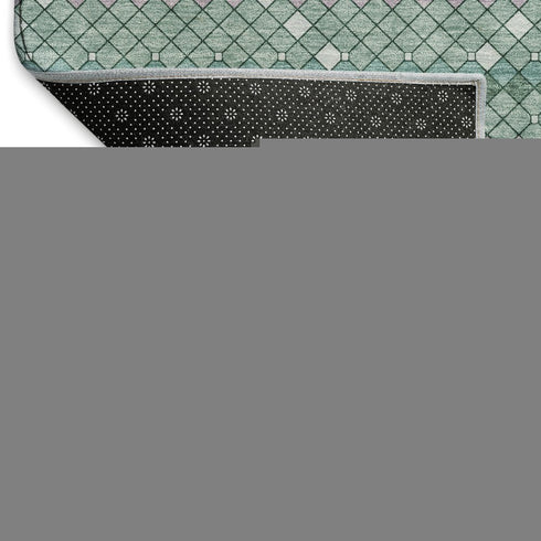 8' X 8' Teal Ivory And Lavender Geometric Washable Round Rug With UV Protection