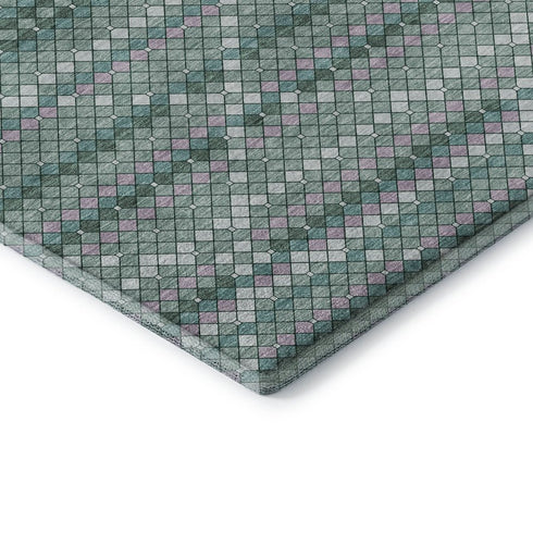 8' X 8' Teal Ivory And Lavender Geometric Washable Round Rug With UV Protection