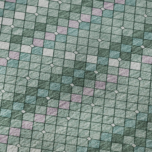 8' X 8' Teal Ivory And Lavender Geometric Washable Round Rug With UV Protection