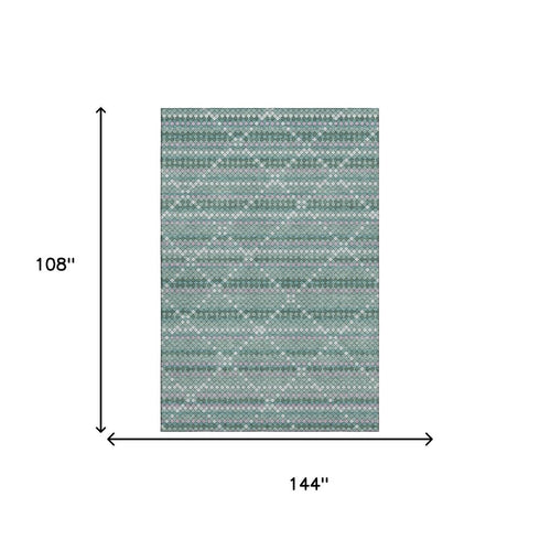 9' X 12' Teal Ivory And Lavender Geometric Washable Area Rug With UV Protection
