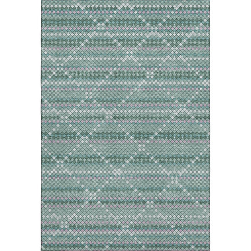 9' X 12' Teal Ivory And Lavender Geometric Washable Area Rug With UV Protection