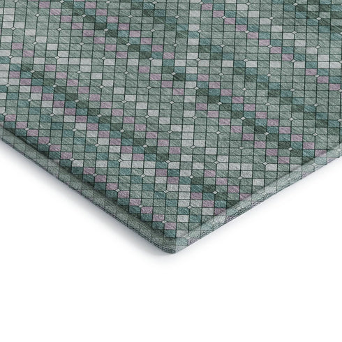 9' X 12' Teal Ivory And Lavender Geometric Washable Area Rug With UV Protection