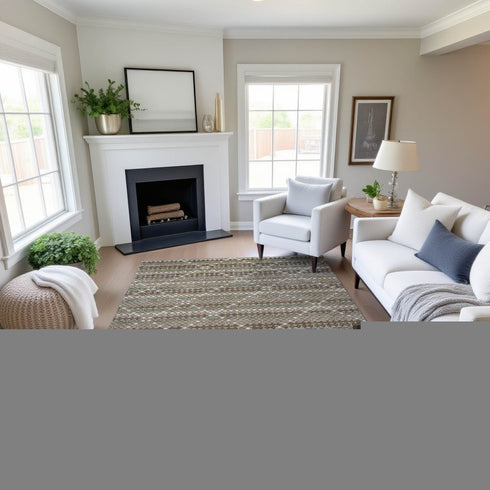 8' Taupe Brown And Ivory Geometric Washable Area Rug With UV Protection