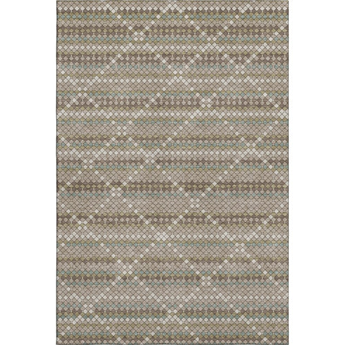 8' Taupe Brown And Ivory Geometric Washable Area Rug With UV Protection