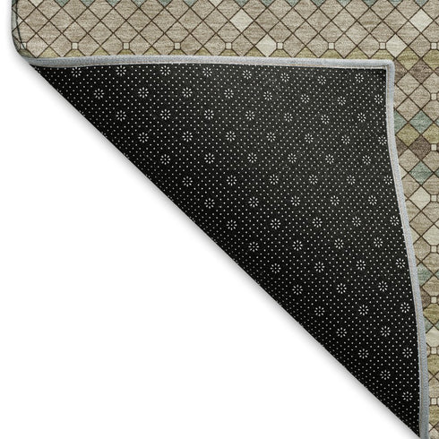 8' Taupe Brown And Ivory Geometric Washable Area Rug With UV Protection