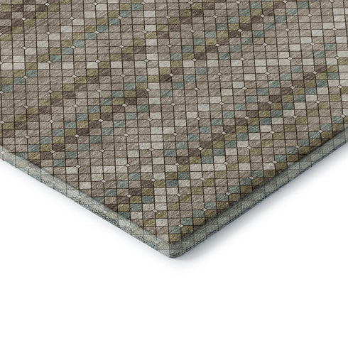 8' Taupe Brown And Ivory Geometric Washable Area Rug With UV Protection