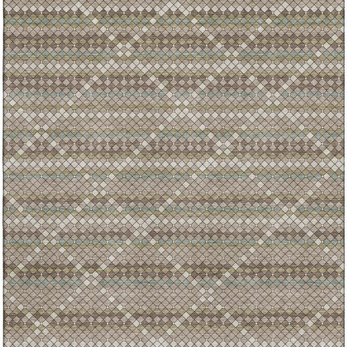 8' Taupe Brown And Ivory Geometric Washable Area Rug With UV Protection
