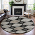 8' X 8' Black Silver And Gray Floral Washable Round Rug With UV Protection