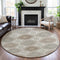 8' X 8' Ivory Brown And Gray Floral Washable Round Rug With UV Protection
