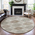 8' X 8' Ivory Brown And Gray Floral Washable Round Rug With UV Protection