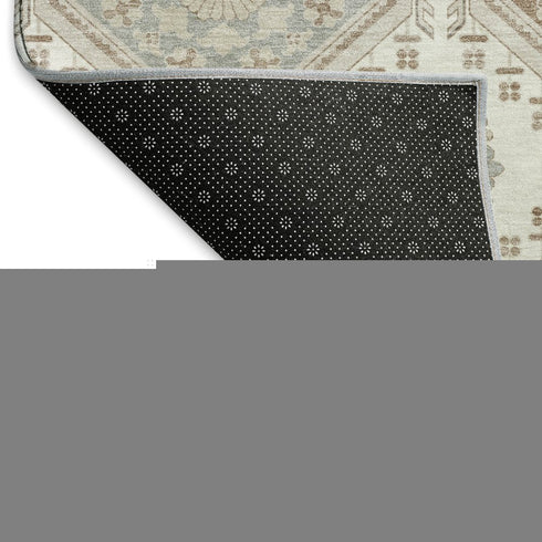 8' X 8' Ivory Brown And Gray Floral Washable Round Rug With UV Protection