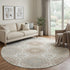 8' X 8' Ivory Brown And Gray Floral Washable Round Rug With UV Protection