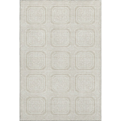 5' X 8' Beige Ivory And Taupe Geometric Washable Area Rug With UV Protection