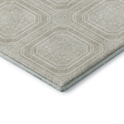 5' X 8' Beige Ivory And Taupe Geometric Washable Area Rug With UV Protection