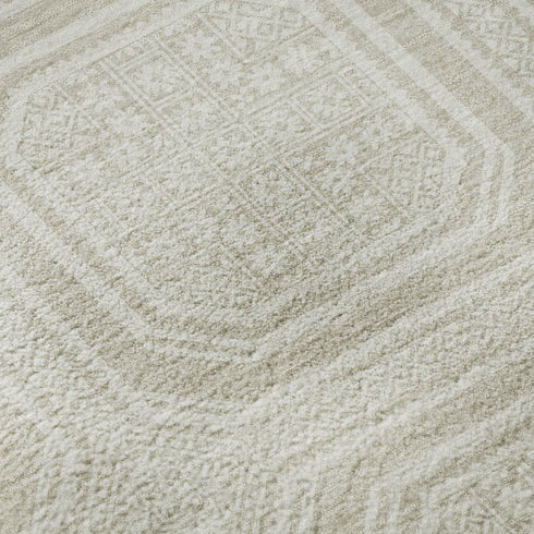 5' X 8' Beige Ivory And Taupe Geometric Washable Area Rug With UV Protection